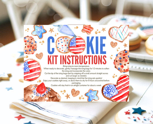 Editable 4th Of July Cookie Instructions Card, Decorate Your Own 4th Of July Cookie, Cookie Decorating Kit DIY, Printable, Instant Download