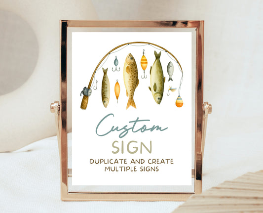 Editable Custom Fishing Birthday Sign Gone Fishing Poster O Fish Ally Table Sign Blue Boy Printable Digital Party Decoration Template BBP18
