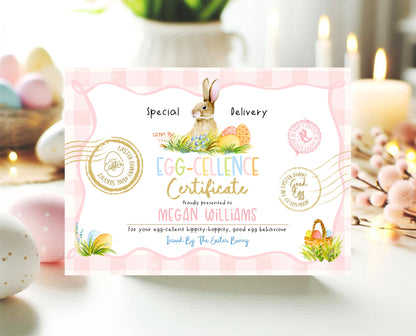 Editable Easter Bunny Certificate, Egg-Cellence Certificate Letter From The Easter Bunny, Easter Basket Letter, Instant Download, EPC13