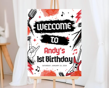 Editable Rock And Roll Birthday Welcome Sign, Boy Rock And Roll Party, Punk Rock Birthday Welcome Banner, Red Rock First Birthday, BBP08