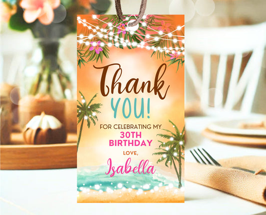Editable Havana Beach Birthday Favor Tag, Tropical Birthday Thank You Tag, Tropical Sunset Favor Tag, Printable, Instant Download, ABC01