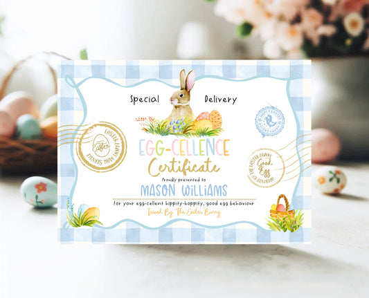 Editable Easter Bunny Certificate, Egg-Cellence Certificate Letter From The Easter Bunny, Easter Basket Letter, Instant Download, EPC14