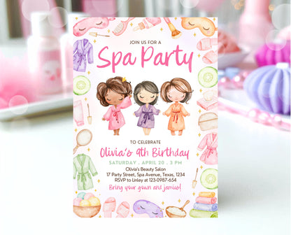 Editable Spa Birthday Invitation, Spa Party Invite, Pamper Birthday Invite, Pink Glam Party Invite, Spa Girls Birthday Invitation, GBP08