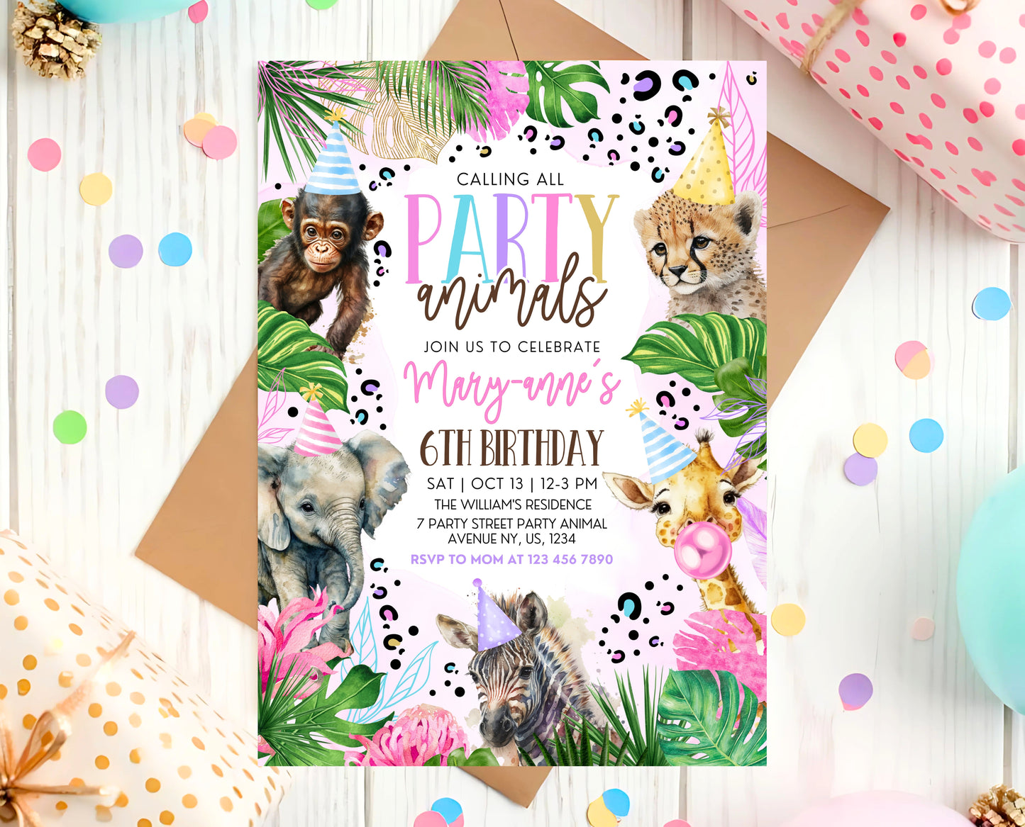 Editable Party Animals Birthday Invitation Jungle Safari Birthday Invite Template Wild Animal Birthday Party Printable Digital Download