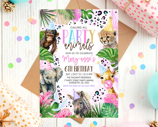 Editable Party Animals Birthday Invitation Jungle Safari Birthday Invite Template Wild Animal Birthday Party Printable Digital Download
