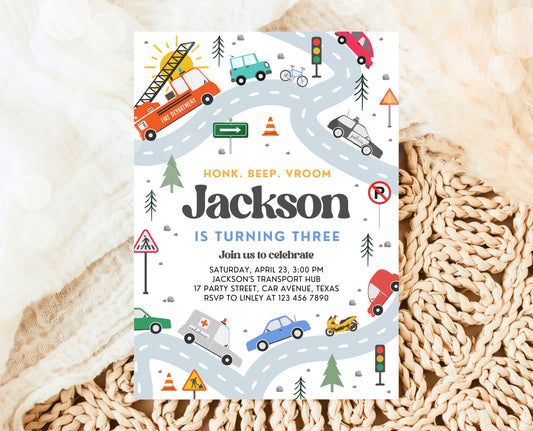 Editable Transportation Birthday Invitation, Truck Birthday Invitation, Cars Birthday Invite, Truck and Cars Birthday Invitation, BBP04