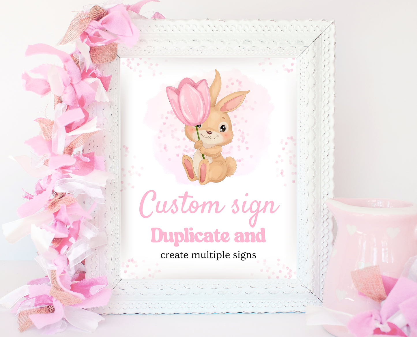 Editable Pink Bunny Birthday Custom Sign, Rabbit Birthday Party, Hop On Over Bunny Birthday, Spring Birthday, Rabbit Custom Banner, EPC15