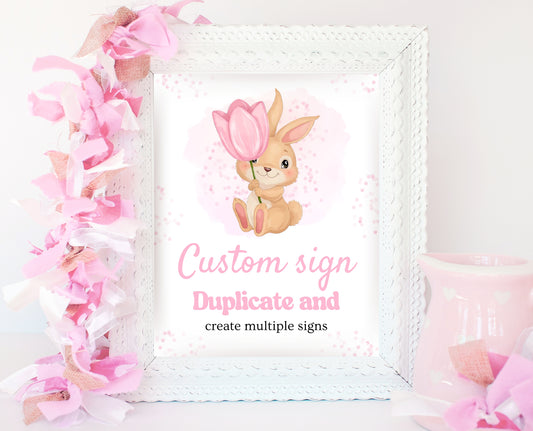 Editable Pink Bunny Birthday Custom Sign, Rabbit Birthday Party, Hop On Over Bunny Birthday, Spring Birthday, Rabbit Custom Banner, EPC15