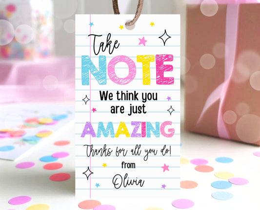Editable Teacher Appreciation Tag, Teacher Notebook Gift Tag, Thank You Gift Tag, End of School Year Appreciation Week, Digital, Printable