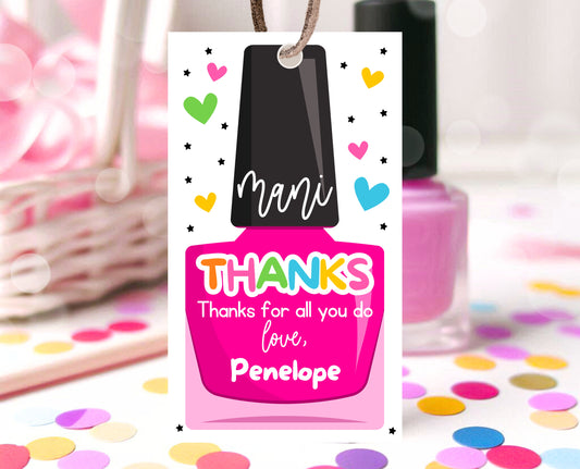 Editable Nail Polish Appreciation Gift Tag, Printable Mani Thanks Teacher Staff Favor Tag, Editable Manicure Thank You Tag, Instant Download