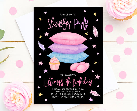 Editable Slumber Birthday Invitation Pink Glamping Spa Sleepover Party Movie Night Tween Teen Printable Template Instant Download GBP53