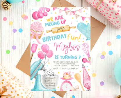 Editable Baking Birthday Party Invitation Kids Cooking Birthday Girl Chef Party Invite Pink Baking Party Instant Download Template