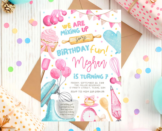 Editable Baking Birthday Party Invitation Kids Cooking Birthday Girl Chef Party Invite Pink Baking Party Instant Download Template