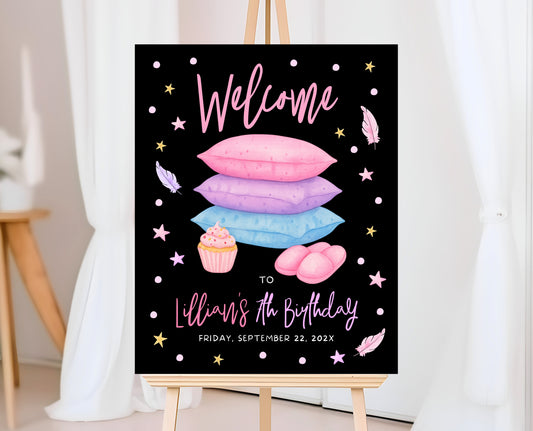 Editable Sleepover Party Welcome Sign Pink Glamping Spa Slumber Tween Teen Birthday Poster Banner Printable Template Instant Download GBP53