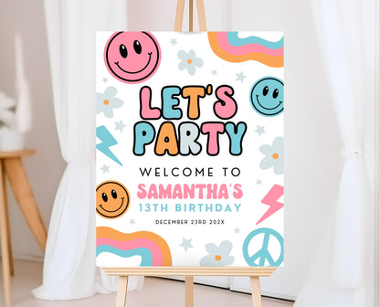 Editable Retro Smiley Birthday Welcome Sign, Preppy Smile Theme, Pink Checkered Smiley Birthday Sign, Retro Smiley Girl Welcome Sign, GBP18