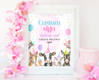 Editable Farm Girl Birthday Custom Sign, Pink Farm Birthday Party Decor, Calling All Party Animals, Pink Rainbow Farm Custom Banner, GBP15