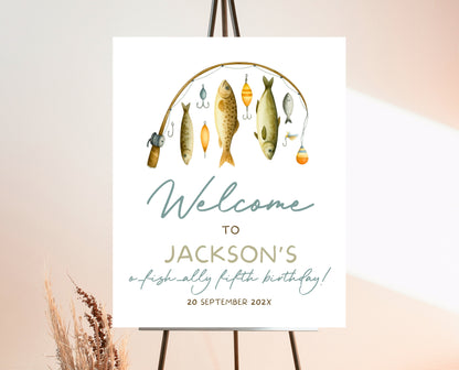 Editable Fishing Birthday Welcome Sign Poster O Fish Ally The Big One Gone Fishing Blue Boy Printable Digital Outdoor Party Decor BBP18