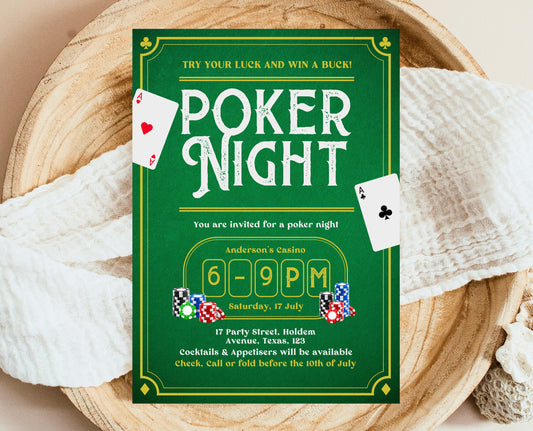 Editable Poker Night Invitation Casino Birthday Party Invite Digital Template Instant Download Printable Vegas Theme Game Night Card