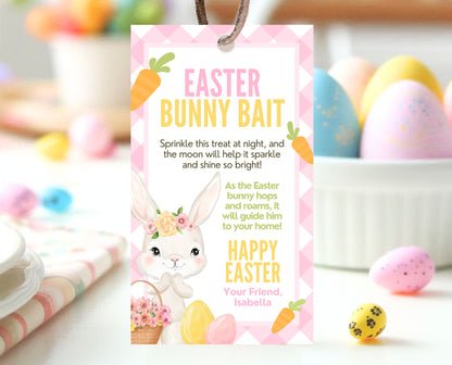 Editable Easter Bunny Bait Tag, Easter Bunny Food Tag, Easter Basket Party Favor Tag, Easter Classroom Gift Tag, Pink Tag, Instant Download