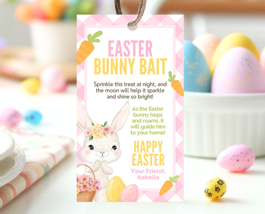 Editable Easter Bunny Bait Tag, Easter Bunny Food Tag, Easter Basket Party Favor Tag, Easter Classroom Gift Tag, Pink Tag, Instant Download