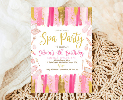Editable Spa Birthday Invitation, Spa Party Invite, Pamper Birthday Invite, Pink Glam Party Invite, Spa Girls Birthday Invitation, GBP07