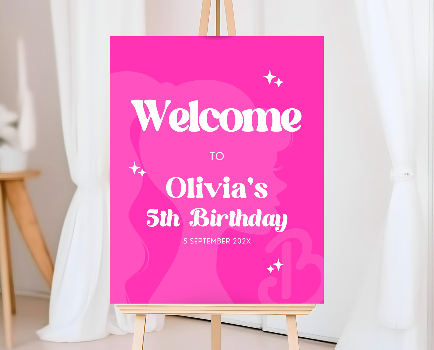 Editable Doll Box Birthday Welcome Sign, Girl Glam Doll Birthday Decorations, Hot Pink Fashion Party, Girl Pink Birthday Welcome Sign, GBP16
