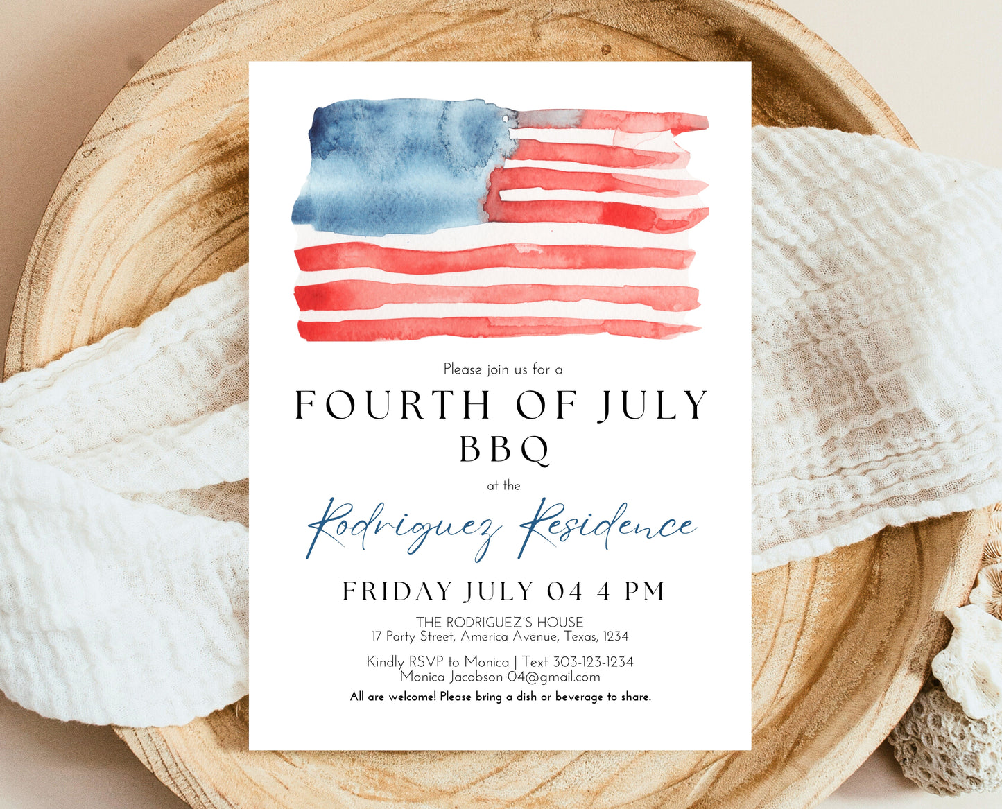 Editable Modern 4th Of July Invitation, Independence Day BBQ Invite, American Barbeque Invitation, July 4th BBQ Invite, July Fourth Invite