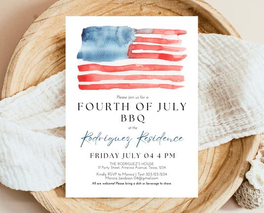 Editable Modern 4th Of July Invitation, Independence Day BBQ Invite, American Barbeque Invitation, July 4th BBQ Invite, July Fourth Invite
