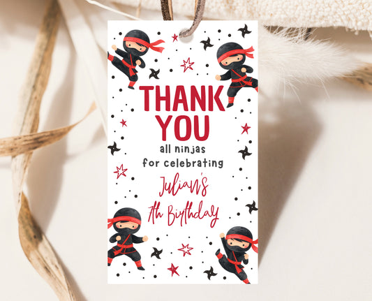 Editable Ninja Party Favor Tag Thank You Card Karate Birthday Tag Printable Ninja Gift Tag Instant Download Martial Arts Party BBP19