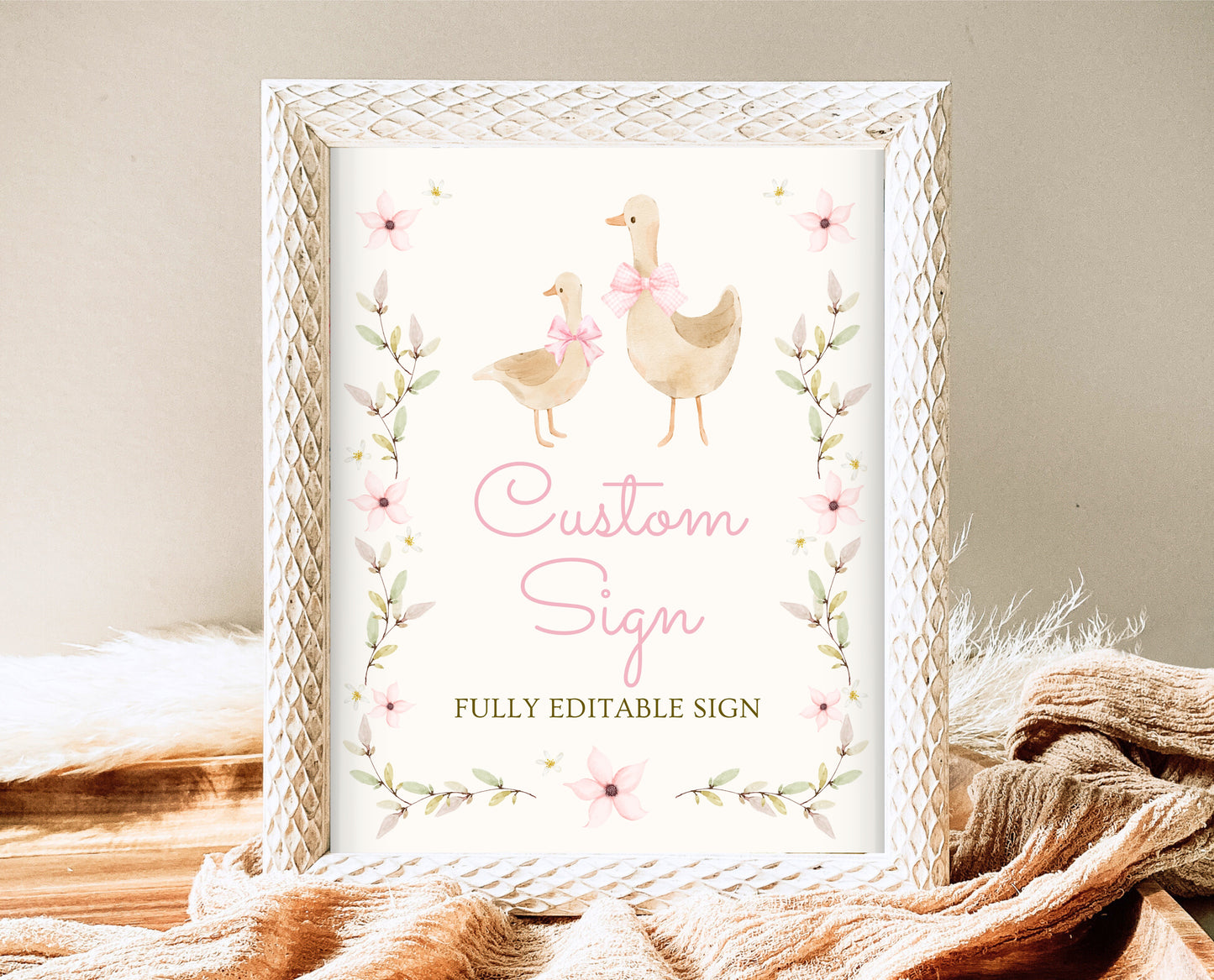 Editable Goose Baby Shower Custom Sign, A Silly Goose Baby Shower, Floral Whimsical Goose Custom Sign, Easter Baby Shower Theme Decor, EPC01