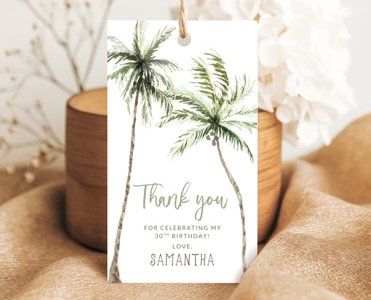 Editable Palm Party Favor Tag Gift Tag or Thank You Tag Template Tropical Beach Birthday Decor Printable Download Coastal Theme Favors AB11