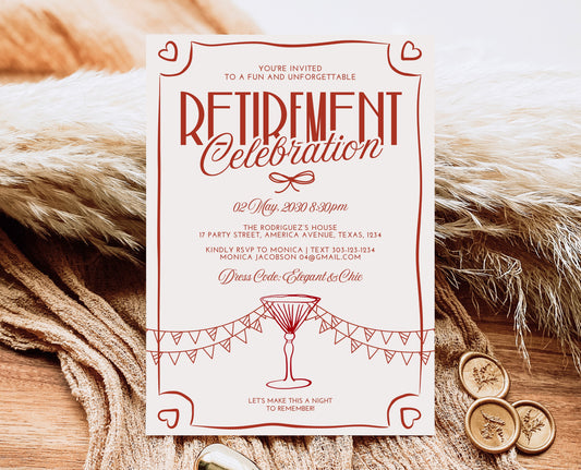 Editable Retirement Party Invitation, Retirement Invitation, Cocktail Retirement Invite, Doodle Retirement Party Invite, Instant Download