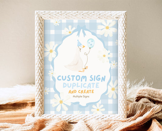 Editable One Silly Goose Birthday Custom Sign, Boy 1st Birthday Sign, Blue Printable Sign, Goose First Birthday Custom Banner Sign, EPC04
