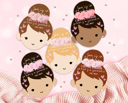 Editable Valentine Srunchie Tag, Scrunchie Labels, Classroom Valentine Cards, Scrunchie Favor Tag, Valentine's Day Card, Valentine Hair Gift