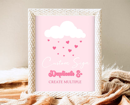 Editable Valentine Baby Shower Custom Sign, Showered With Love Baby Shower Sign, Pink Cloud Hearts Baby Shower Custom Sign, Download, VDC11