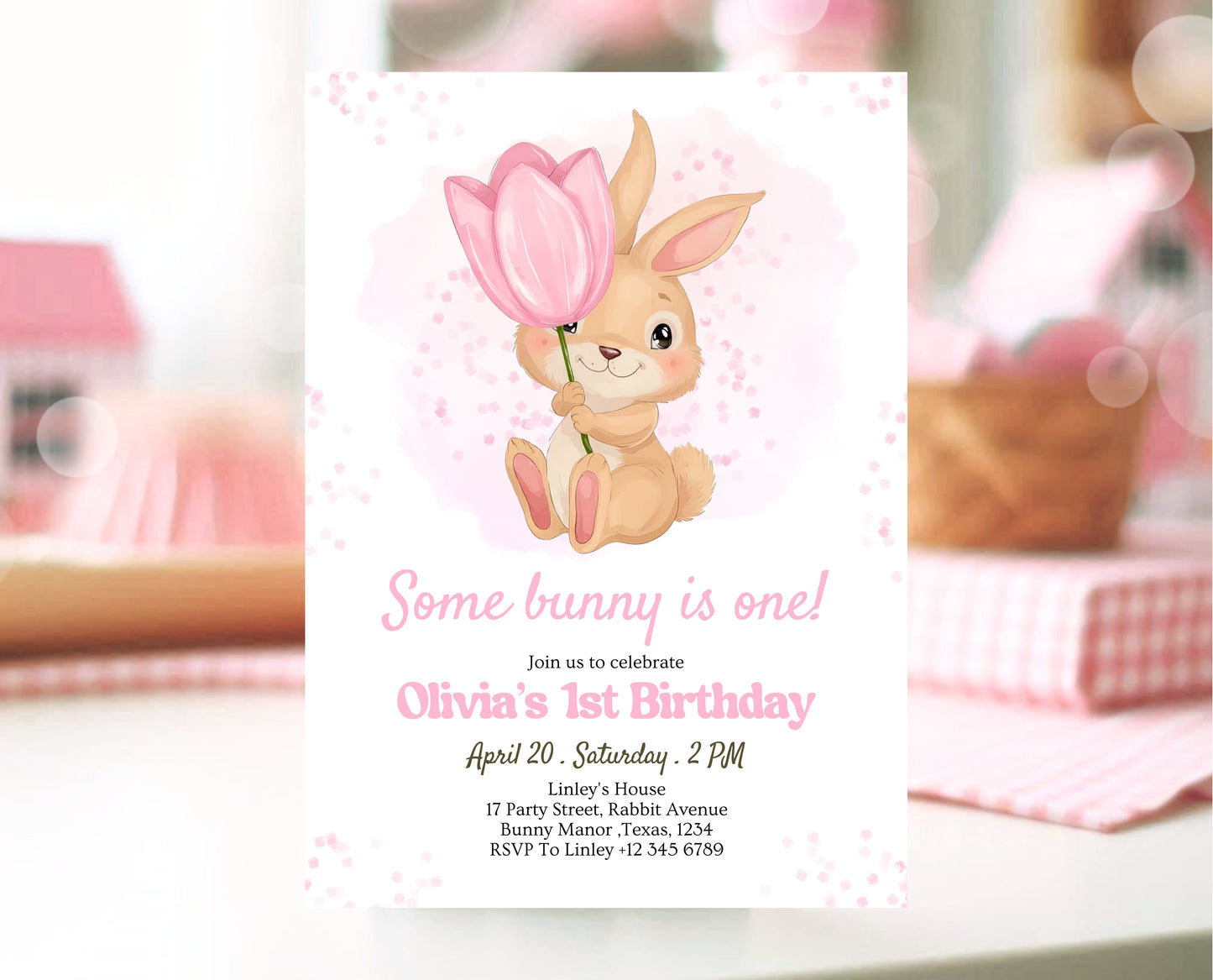 Editable Bunny Birthday Invitation, Some Bunny 1st Birthday Party, Hop On Over Bunny Birthday, Spring Birthday Rabbit Birthday Invite, EPC15