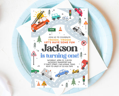 Editable Transport First Birthday Invitation, Truck Birthday Invitation, Cars 1st Birthday Invite, Truck and Cars Birthday Invitation, BBP04