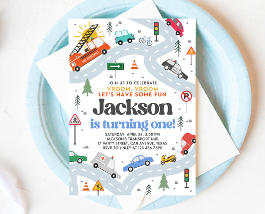 Editable Transport First Birthday Invitation, Truck Birthday Invitation, Cars 1st Birthday Invite, Truck and Cars Birthday Invitation, BBP04