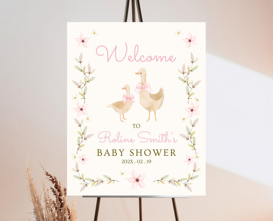 Editable Goose Baby Shower Welcome Sign, A Silly Goose Baby Shower, Floral Whimsical Goose Welcome Sign, Easter Baby Shower Theme, EPC01