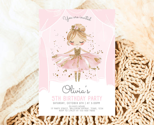 Editable Ballerina Birthday Invitation, Pink Ballet Birthday Invite, Ballet Dancer Party, Printable Ballet Invite, Instant Download, GBP49