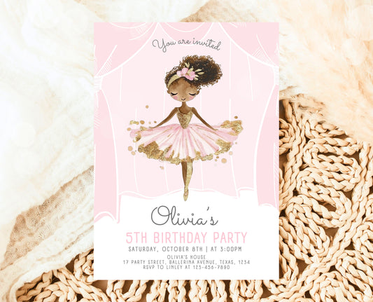 Editable Ballerina Birthday Invitation, Pink Ballet Birthday Invite, Ballet Dancer Party, Printable Ballet Invite, Instant Download, GBP49