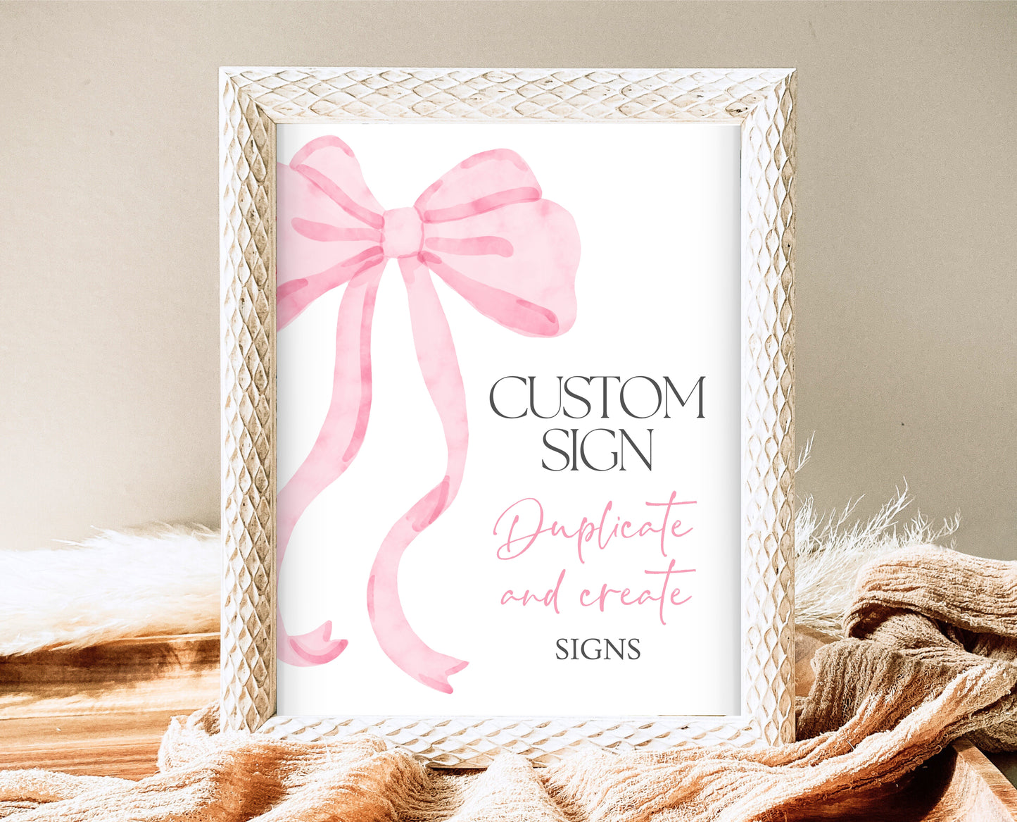 Editable Pink Bow Baby Shower Custom Sign, Girl First Baby Shower Printable, Pink Coquette Bow Girl Fully Editable Sign, Bow Decor, VDC12