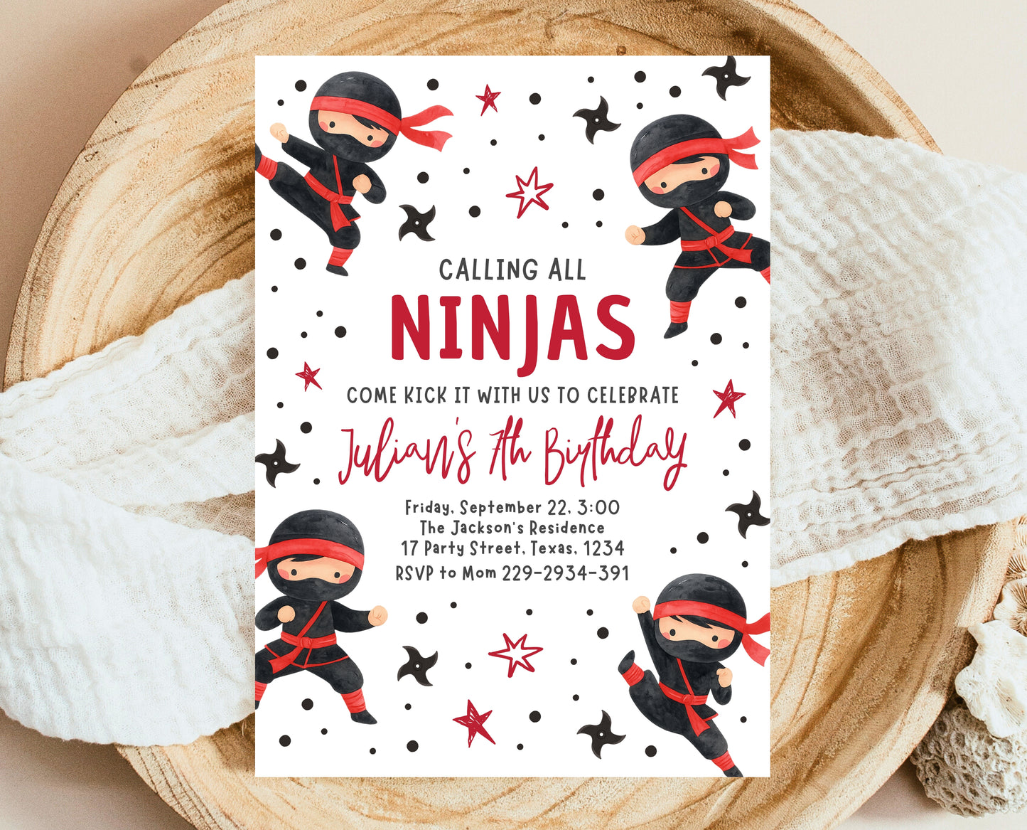 Editable Ninja Birthday Invitation Karate Warrior Party Martial Arts Theme Printable Digital Kids Boy Girl Instant Download Invite BBP19