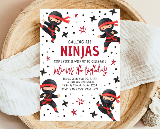 Editable Ninja Birthday Invitation Karate Warrior Party Martial Arts Theme Printable Digital Kids Boy Girl Instant Download Invite BBP19