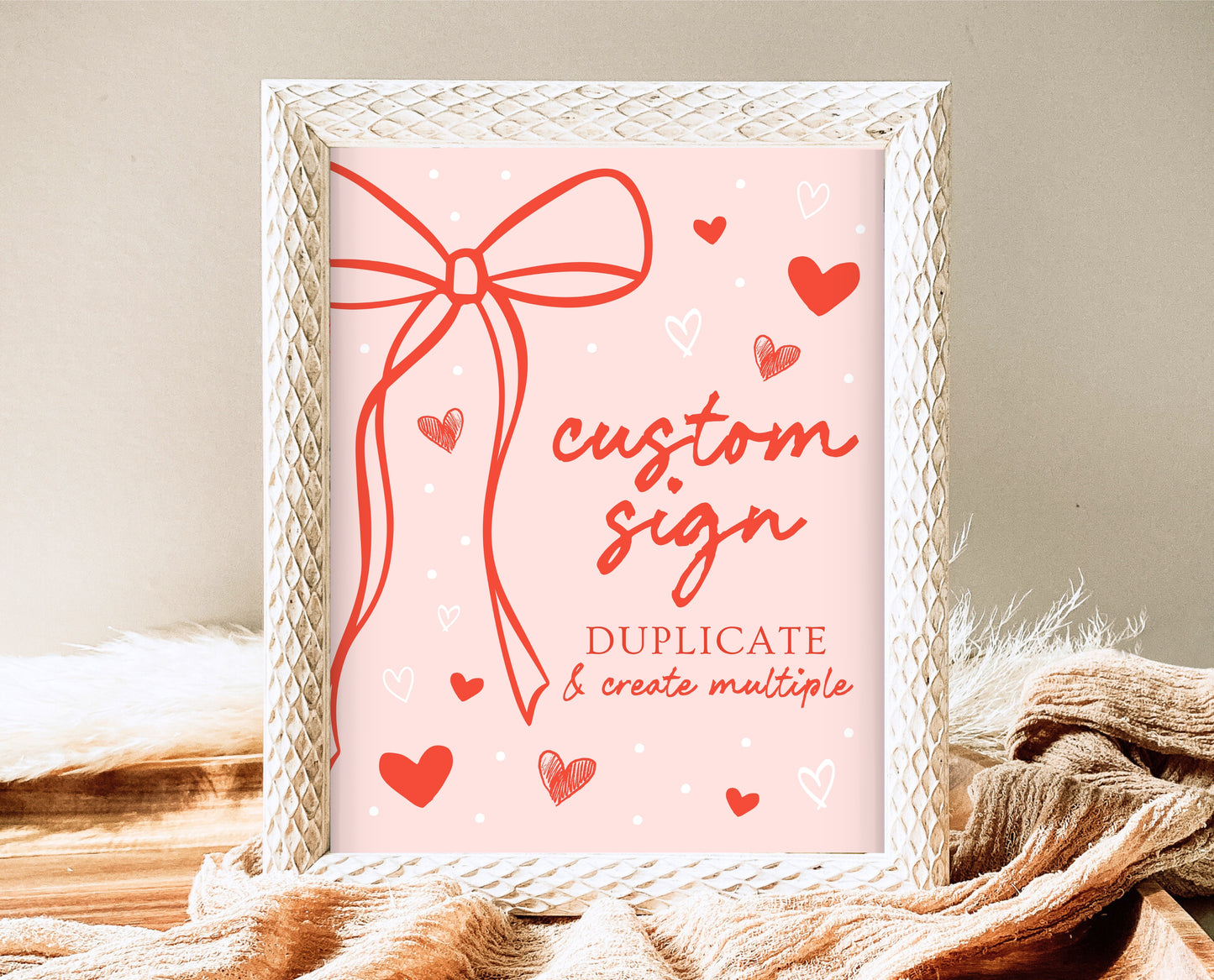 Editable Sweetheart Birthday Custom Sign, Girls Pink Hearts Valentine Birthday, Hand Drawn Coquette Bow Doodle, Instant Download, VDC10