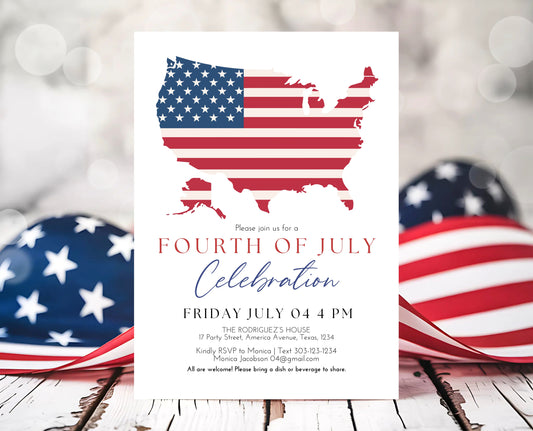 Editable 4th Of July Invitation, Independence Day Invitation, American Barbeque Invitation, July 4th BBQ Invite, Modern July Fourth Invite
