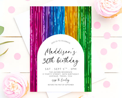 Editable Rainbow Birthday Invitation Streamers Theme Colorful Any Age Party Digital Template Instant Download Printable Invite