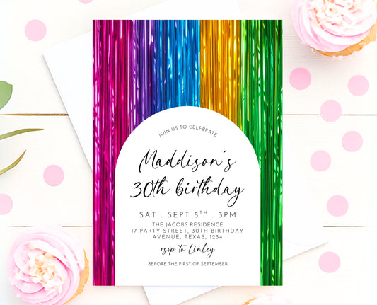 Editable Rainbow Birthday Invitation Streamers Theme Colorful Any Age Party Digital Template Instant Download Printable Invite