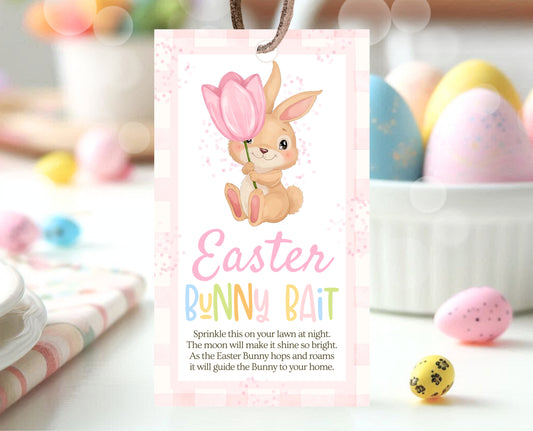 Editable Easter Bunny Bait Tag, Easter Bunny Food Tag, Easter Basket Party Favor Tag, Easter Classroom Gift Tag, Pink Tag, Instant Download,