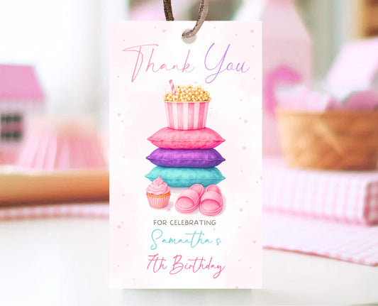 Editable Slumber Party Favor Tag Thank You Gift Tag Spa Sleepover Glamping Theme Tween Teen Printable Template Instant Download GBP52